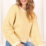 Herringbone Pattern Crew Neck Sweater