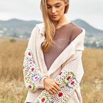 Crochet Floral Printed Long Sleeve Knit Cardigan