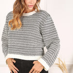 Herringbone Pattern Crew Neck Sweater