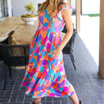 Bold & Beautiful Multicolor Abstract Floral Fit & Flare Midi Dress