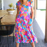 Bold & Beautiful Multicolor Abstract Floral Fit & Flare Midi Dress