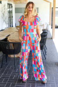 Scarlet & Aqua Geometric Print Wide Leg Jumpsuit