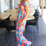 Scarlet & Aqua Geometric Print Wide Leg Jumpsuit