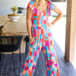 Scarlet & Aqua Geometric Print Wide Leg Jumpsuit