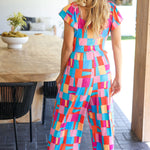 Scarlet & Aqua Geometric Print Wide Leg Jumpsuit