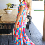 Scarlet & Aqua Geometric Print Wide Leg Jumpsuit