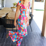 Scarlet & Aqua Geometric Print Wide Leg Jumpsuit