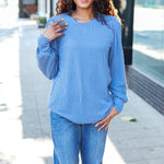 Everyday Vintage Denim Rib Mineral Wash Long Sleeve Top