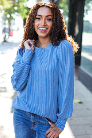 Everyday Vintage Denim Rib Mineral Wash Long Sleeve Top