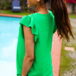 Sunny Days Kelly Green Banded V Neck Flutter Sleeve Top