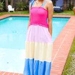 Vacay Vibes Hot Pink & Blue Smocked Color Block Maxi Dress