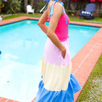 Vacay Vibes Hot Pink & Blue Smocked Color Block Maxi Dress