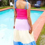 Vacay Vibes Hot Pink & Blue Smocked Color Block Maxi Dress