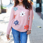 Eyes On You Terracotta Flower Patch Oversized Knit Sweater