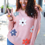 Eyes On You Terracotta Flower Patch Oversized Knit Sweater