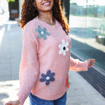 Eyes On You Terracotta Flower Patch Oversized Knit Sweater