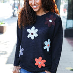 Eyes On You Black Flower Patch Oversized Knit Sweater