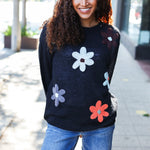 Eyes On You Black Flower Patch Oversized Knit Sweater