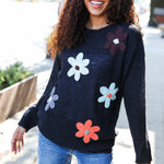 Eyes On You Black Flower Patch Oversized Knit Sweater