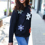 Eyes On You Black Flower Patch Oversized Knit Sweater