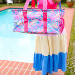 Pink & Blue Tropical Print Collapsible Canvas Strap Tote