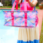 Pink & Blue Tropical Print Collapsible Canvas Strap Tote