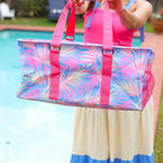 Pink & Blue Tropical Print Collapsible Canvas Strap Tote