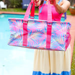 Pink & Blue Tropical Print Collapsible Canvas Strap Tote