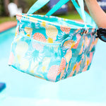 Turquoise Pineapple Print Collapsible Canvas & Nylon Tote