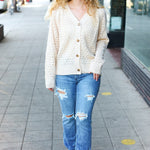 Follow Me Oatmeal Pointelle Knit Button Down Cardigan