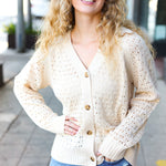 Follow Me Oatmeal Pointelle Knit Button Down Cardigan