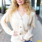 Follow Me Oatmeal Pointelle Knit Button Down Cardigan