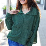 Easy Living Olive Textured Knit Notch Neck Oversized Collar Sweater