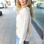 Follow Me Oatmeal Pointelle Knit Button Down Cardigan