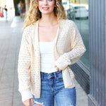 Follow Me Oatmeal Pointelle Knit Button Down Cardigan