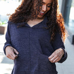 Easy Living Charcoal Textured Knit Notch Neck Oversized Collar Sweater