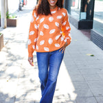 Game Day Orange Football Print Jacquard Knit Sweater