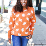 Game Day Orange Football Print Jacquard Knit Sweater