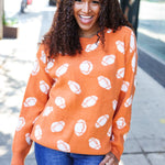 Game Day Orange Football Print Jacquard Knit Sweater