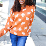 Game Day Orange Football Print Jacquard Knit Sweater