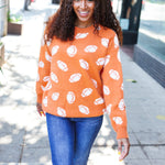 Game Day Orange Football Print Jacquard Knit Sweater