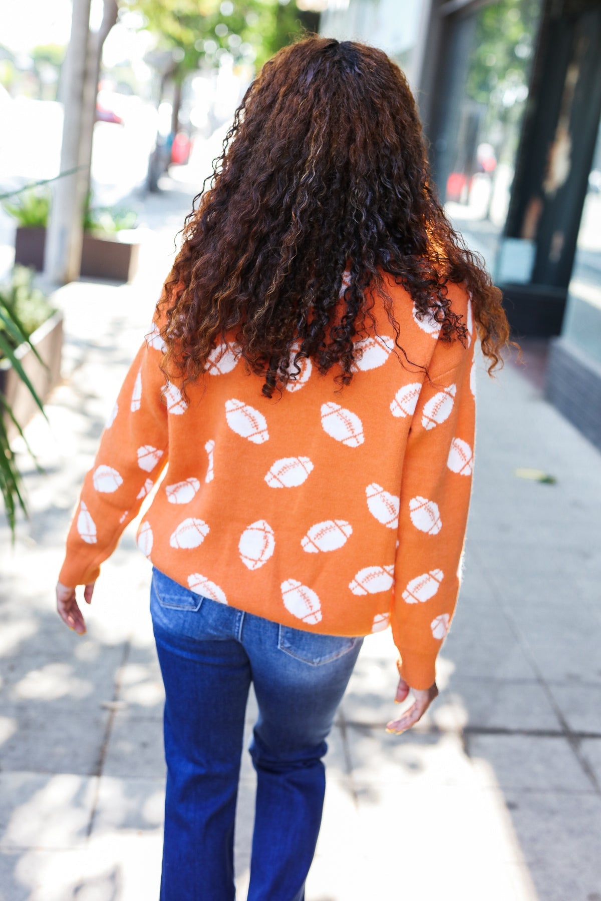 Game Day Orange Football Print Jacquard Knit Sweater