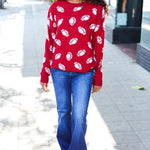 Game Day Red Football Print Jacquard Knit Sweater