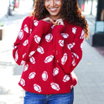 Game Day Red Football Print Jacquard Knit Sweater