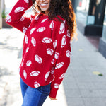 Game Day Red Football Print Jacquard Knit Sweater