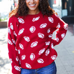 Game Day Red Football Print Jacquard Knit Sweater