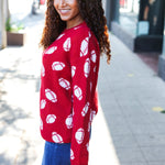 Game Day Red Football Print Jacquard Knit Sweater