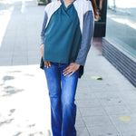 Stand Out Hunter Green V Neck Raglan Color Block Outseam Top