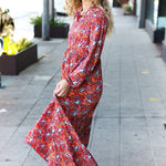 Casual Living Burgundy Floral Collared Fit & Flare Maxi Dress