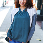 Stand Out Hunter Green V Neck Raglan Color Block Outseam Top